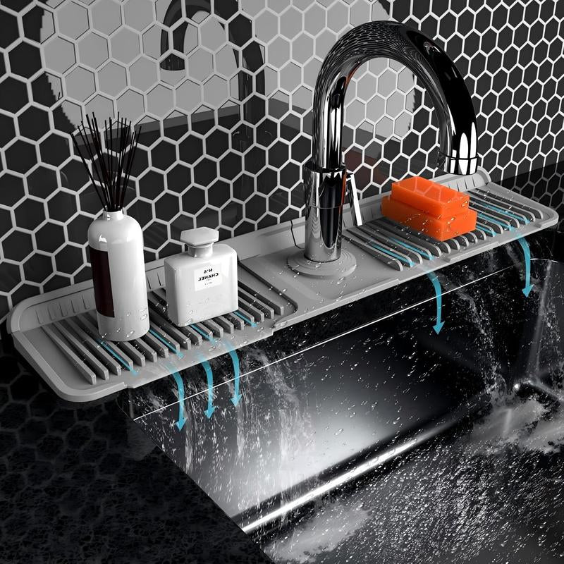 Transform Your Kitchen with the 24-Inch Silicone Faucet Mat - Stylish Splash Guard for a Cleaner, More Organized Sink Area!