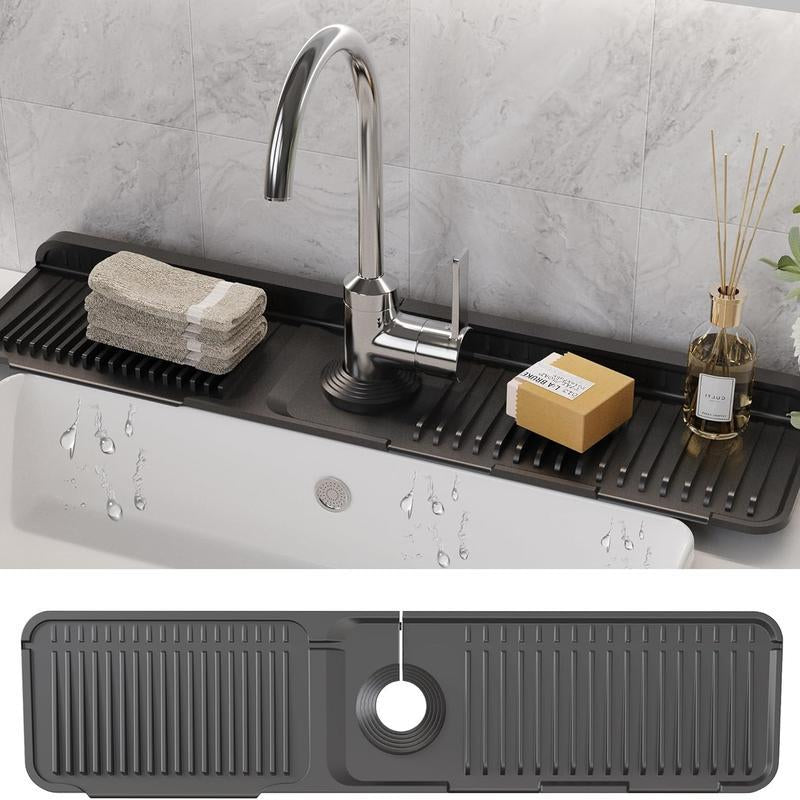 Transform Your Kitchen with the 24-Inch Silicone Faucet Mat - Stylish Splash Guard for a Cleaner, More Organized Sink Area!