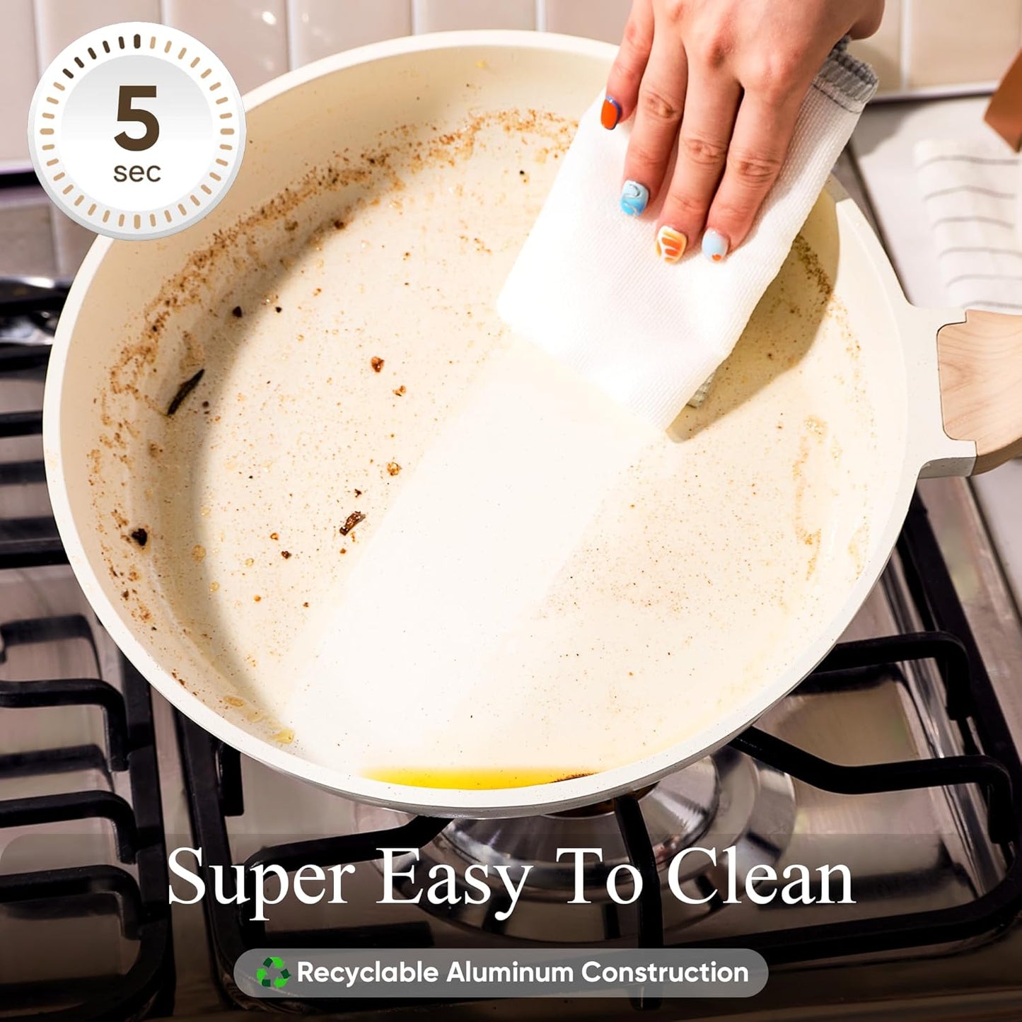 21-Piece Nonstick Cookware Set with White Granite Finish, Induction-Ready Frying Pans and Saucepans (PFOS, PFOA Free)