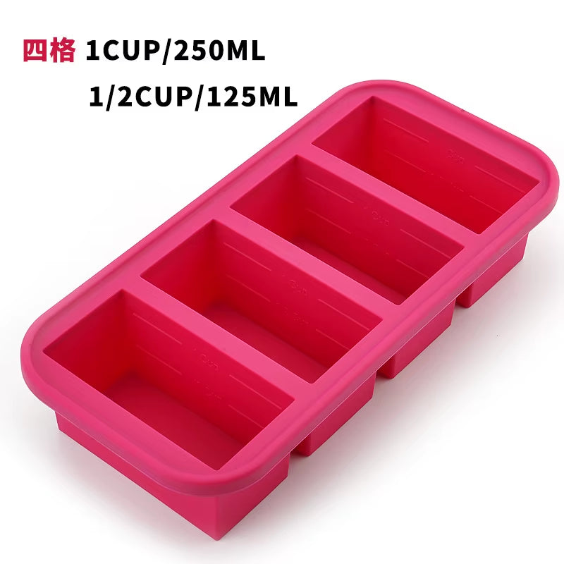 Large-Capacity Food Grade Silicone Ice Maker Tray with Lid - 2/4/6 Grid Design for Storing Frozen Soups and Sauces