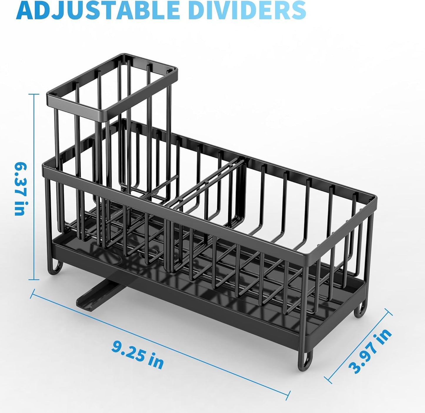 Black Kitchen Sink Caddy Organizer with High Brush Holder, Rustproof 304 Stainless Steel, Essential Storage Solution for Countertops and Soap Dispenser