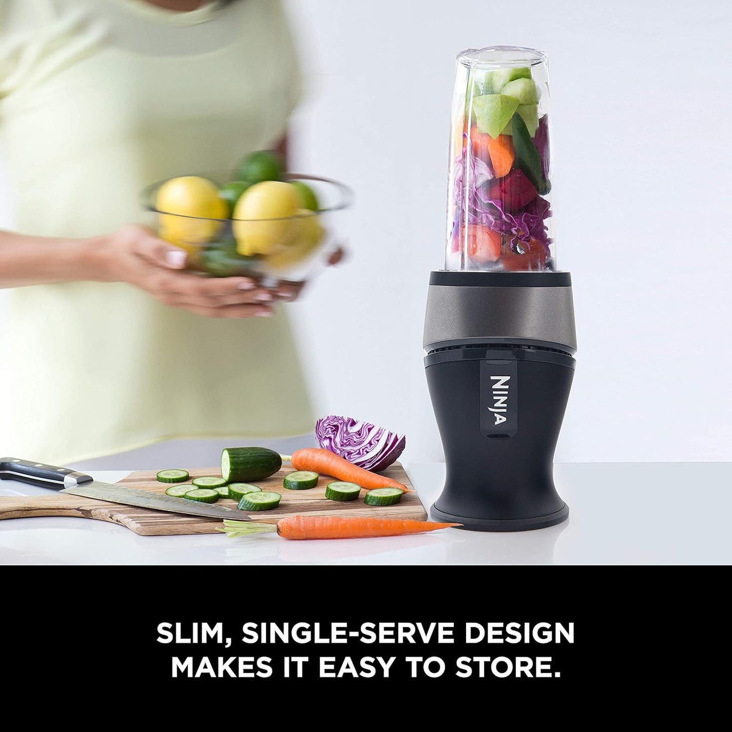 Fit Compact Personal Blender - Portable 700-Watt Blender for Smoothies, Shakes, Food Preparation, and Frozen Blending with (2) 16-Oz. Cups and Spout Lids, Black QB3001SS