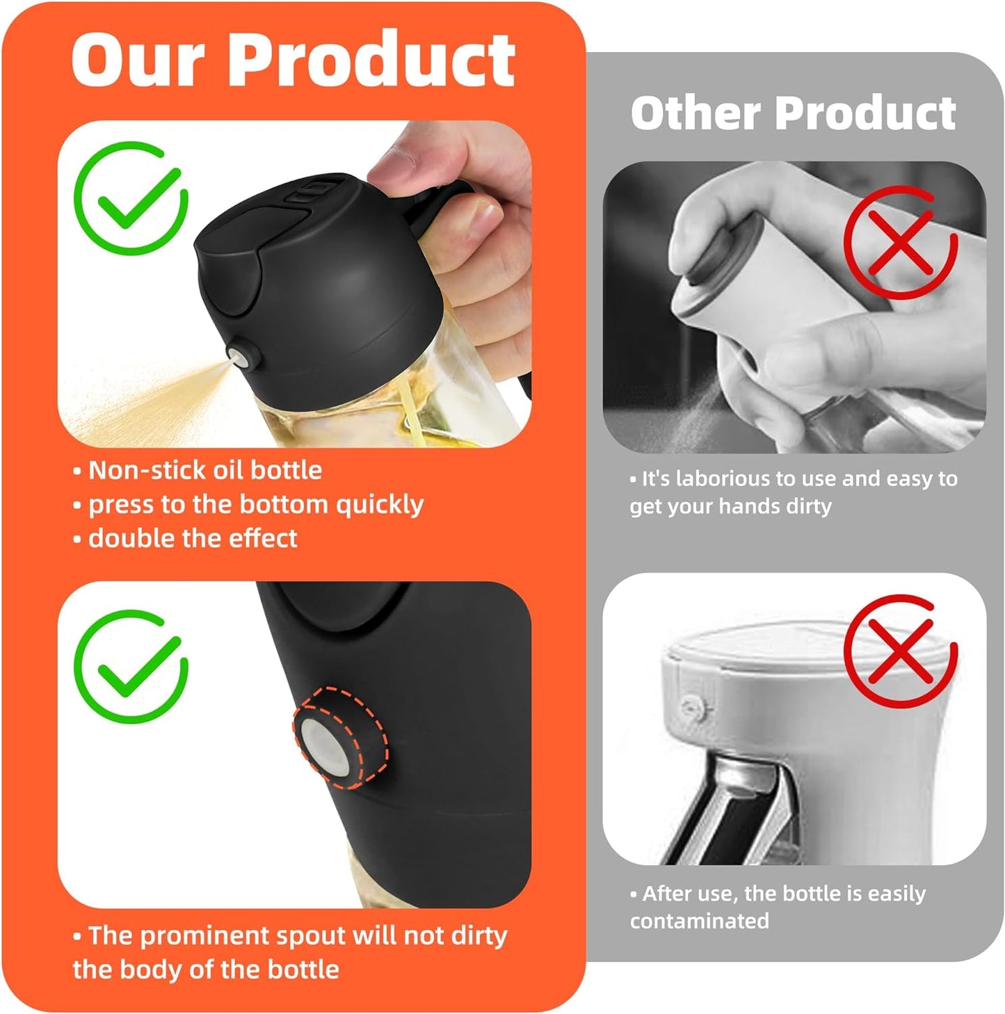16 oz Glass Olive Oil Sprayer and Dispenser Bottle - Versatile Kitchen Gadget for Cooking, Air Frying, Salads, and BBQ - Black