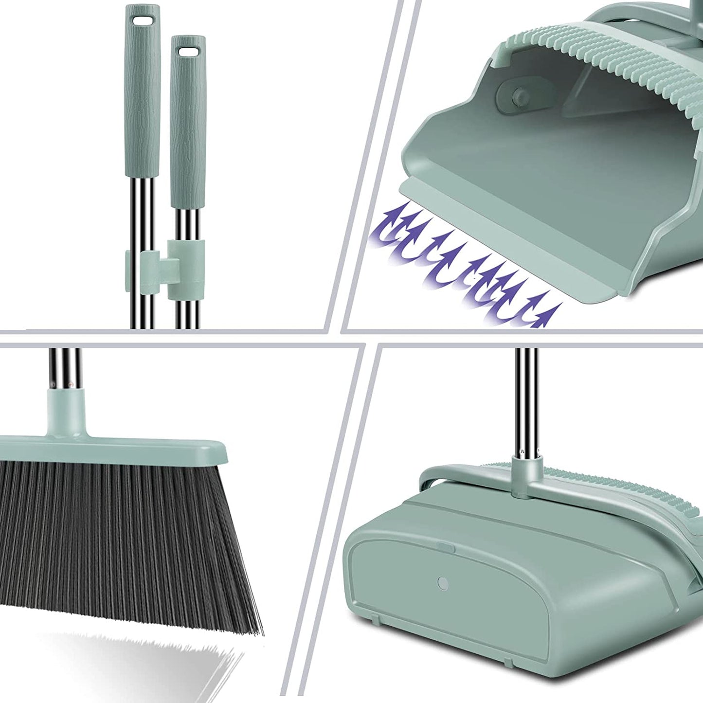 Professional Upgrade Broom and Dustpan Set with Extended Handle, Ideal for Indoor and Outdoor Use – Suitable for Garage, Kitchen, Office, and Lobby (Green)