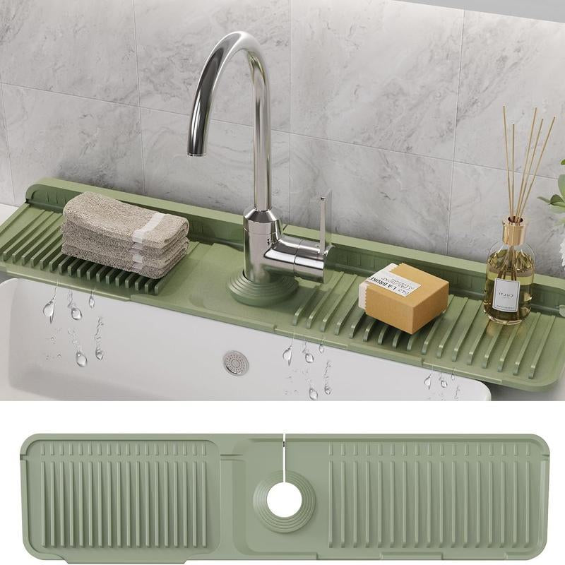 Transform Your Kitchen with the 24-Inch Silicone Faucet Mat - Stylish Splash Guard for a Cleaner, More Organized Sink Area!