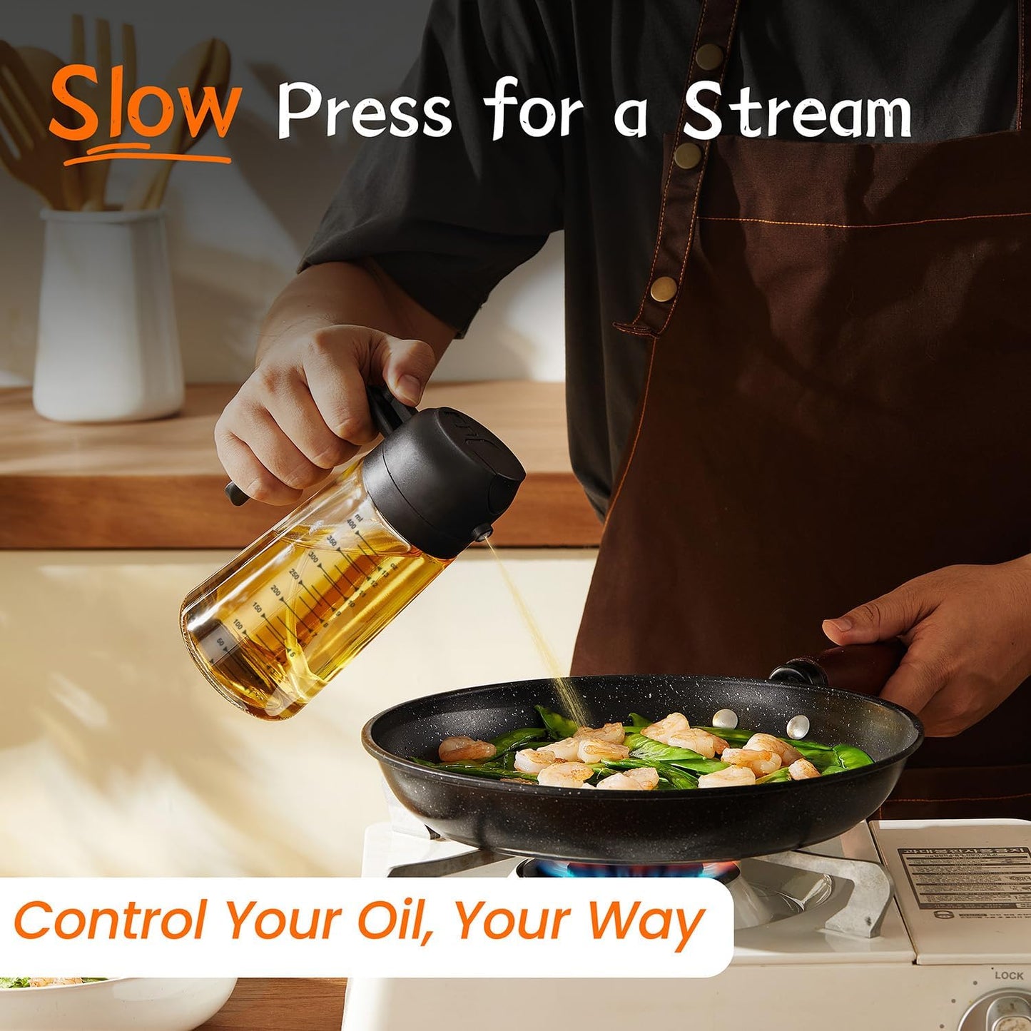 16 oz Glass Olive Oil Sprayer and Dispenser Bottle - Versatile Kitchen Gadget for Cooking, Air Frying, Salads, and BBQ - Black