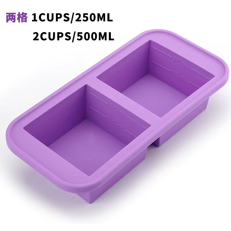 Large-Capacity Food Grade Silicone Ice Maker Tray with Lid - 2/4/6 Grid Design for Storing Frozen Soups and Sauces