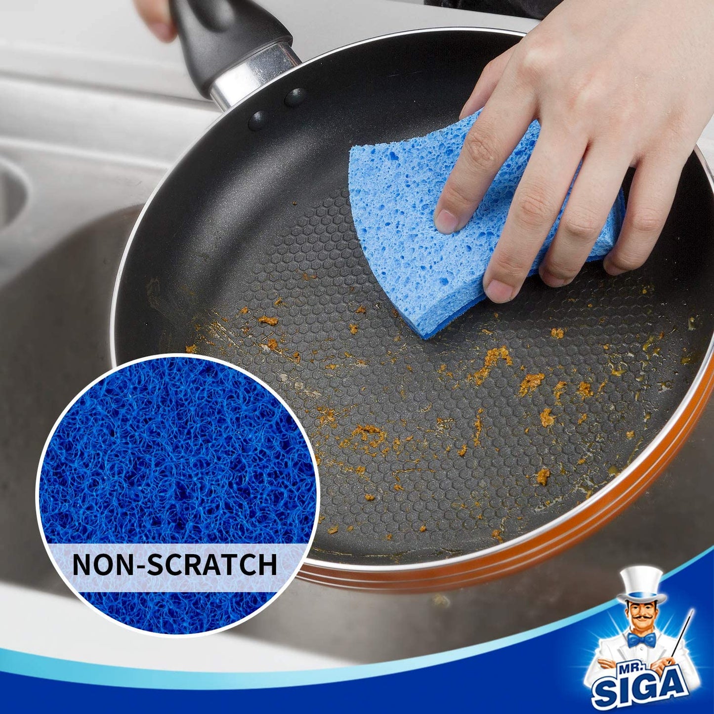 Non-Scratch Cellulose Dual-Sided Dishwashing Sponges for Kitchen, Pack of 12