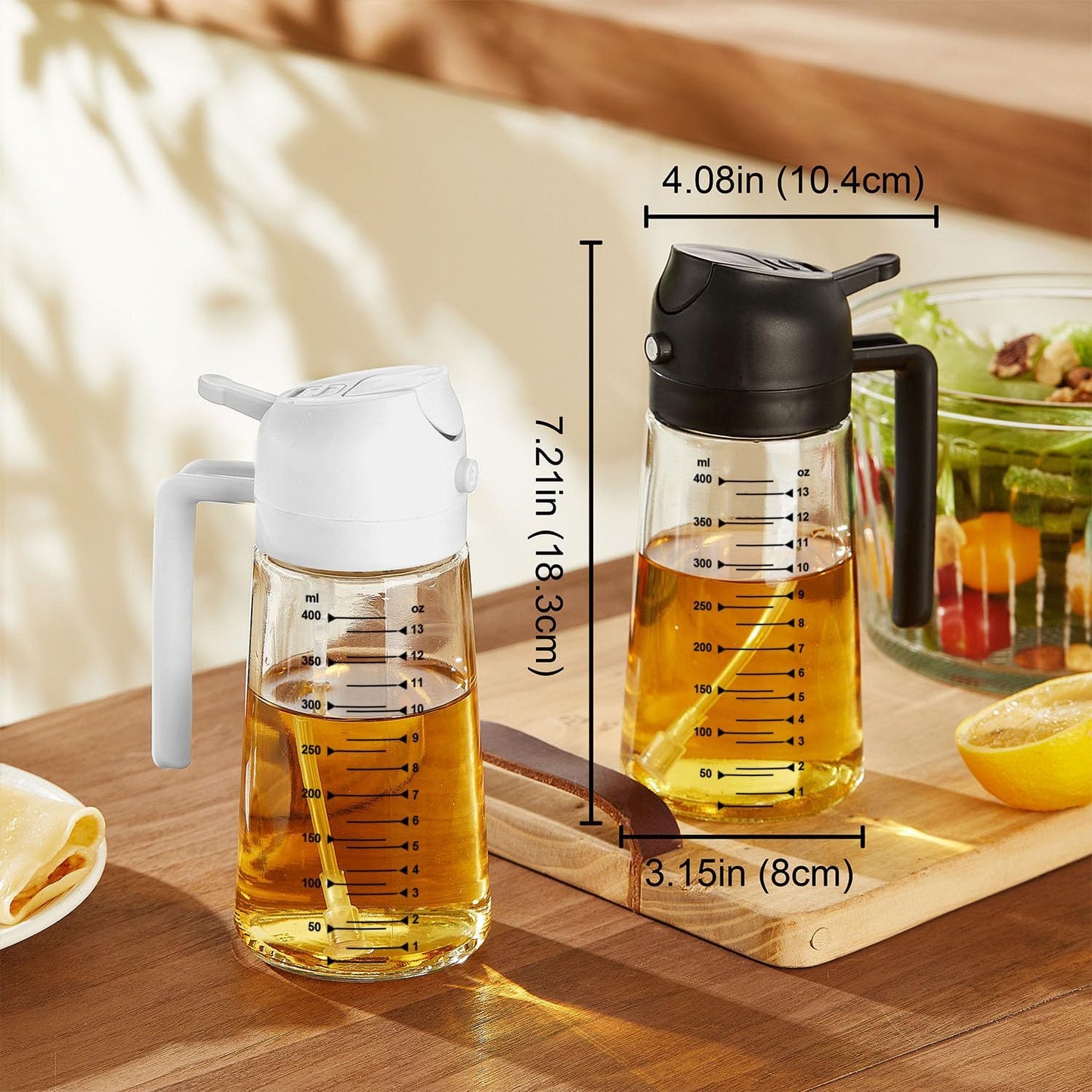 16 oz Glass Olive Oil Sprayer and Dispenser Bottle - Versatile Kitchen Gadget for Cooking, Air Frying, Salads, and BBQ - Black