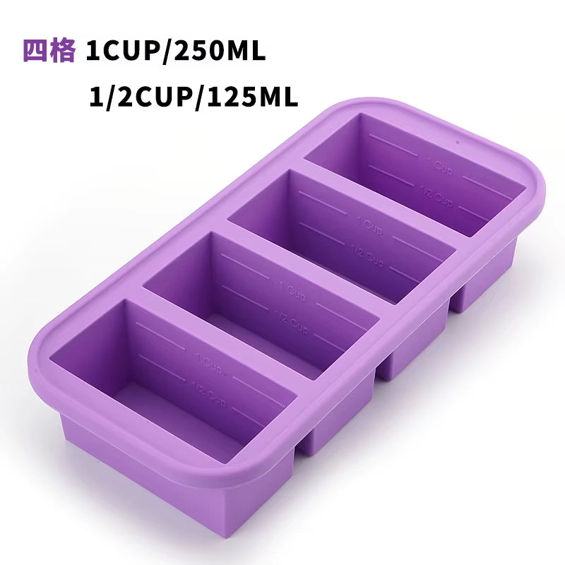 Large-Capacity Food Grade Silicone Ice Maker Tray with Lid - 2/4/6 Grid Design for Storing Frozen Soups and Sauces