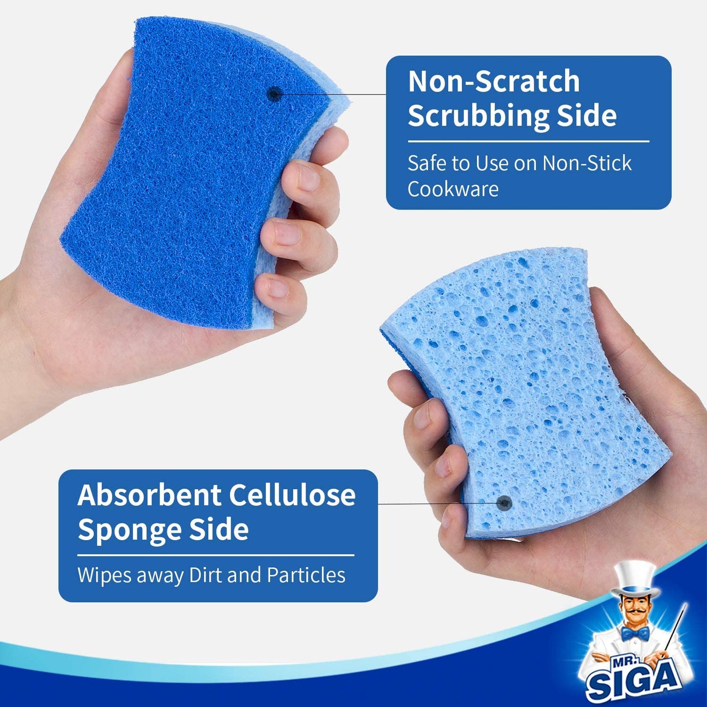 Non-Scratch Cellulose Dual-Sided Dishwashing Sponges for Kitchen, Pack of 12