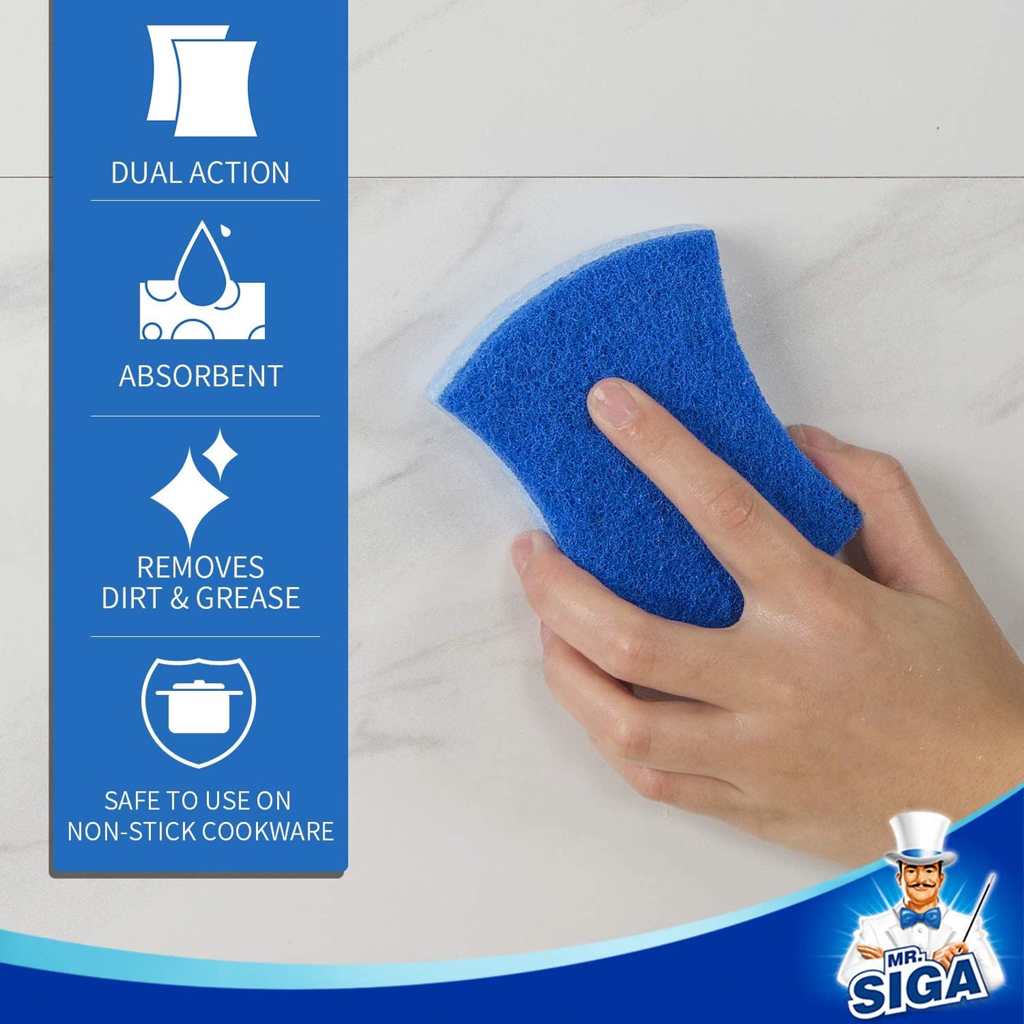 Non-Scratch Cellulose Dual-Sided Dishwashing Sponges for Kitchen, Pack of 12