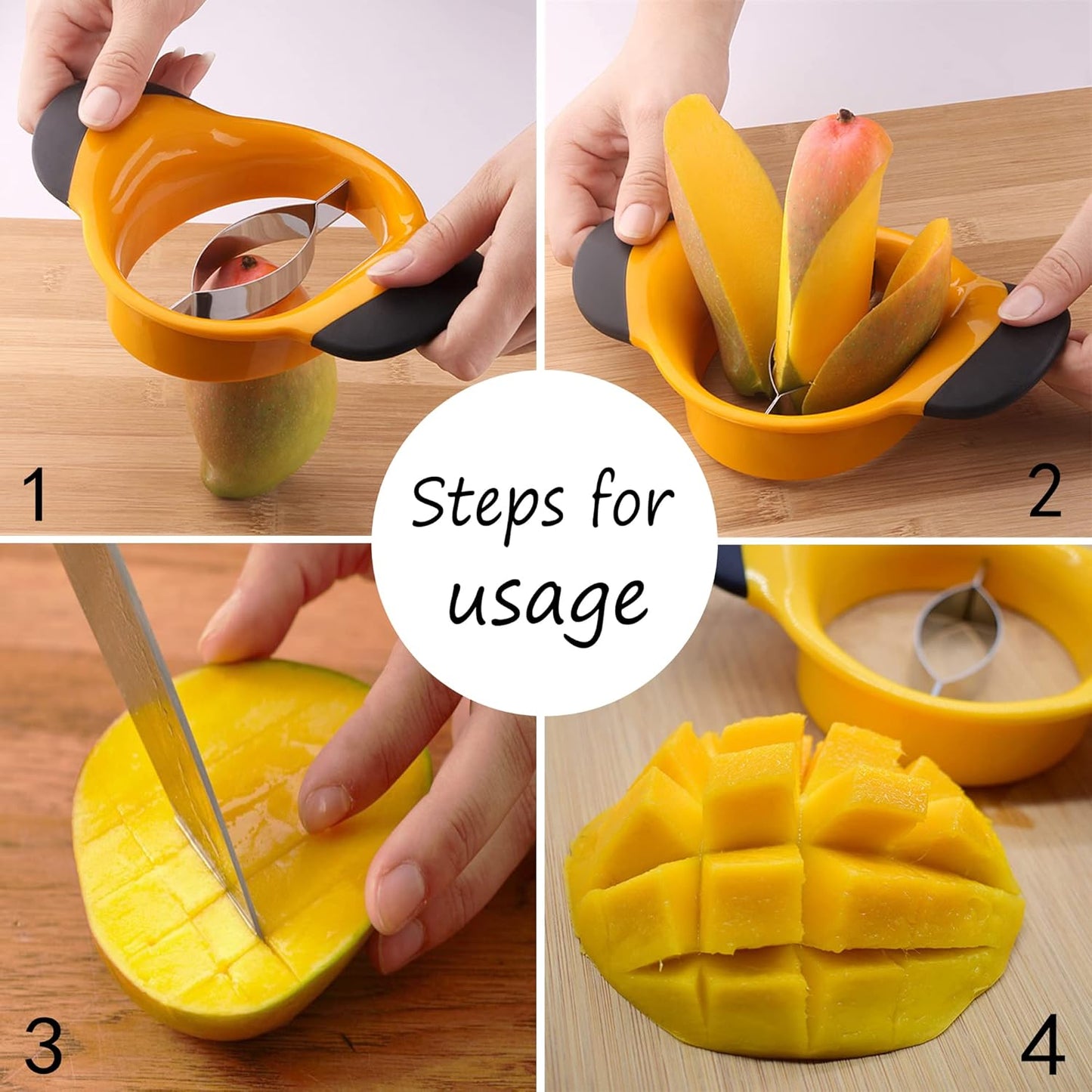 Professional Mango Slicing and Pitting Tool with Stainless Steel Blade and Anti-Skid Handle