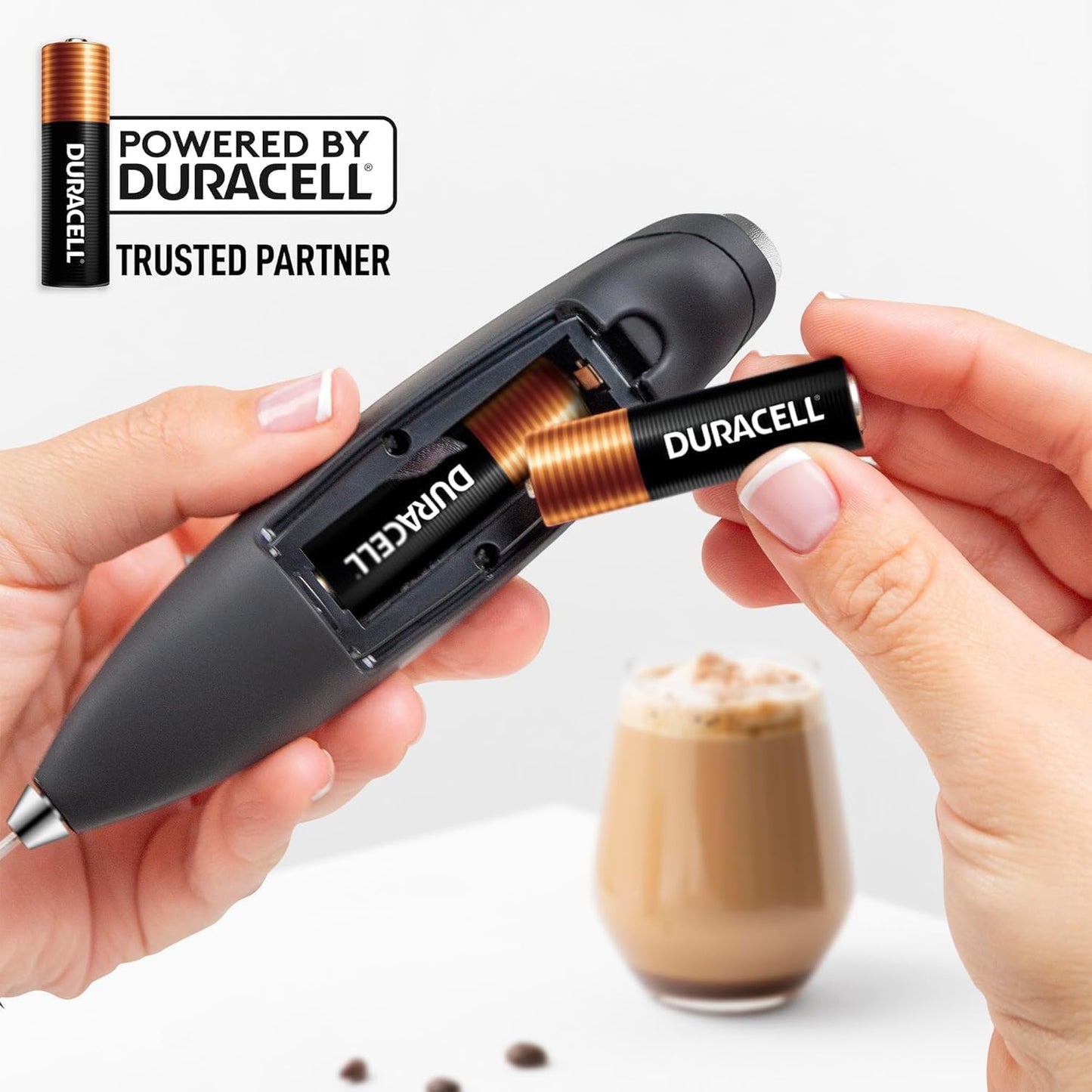 Premium Handheld Milk Frother with 2 Duracell Batteries - High-Speed Electric Whisk for Coffee, Lattes, Cappuccinos, Matcha, Hot Chocolate, and Creamer - Black