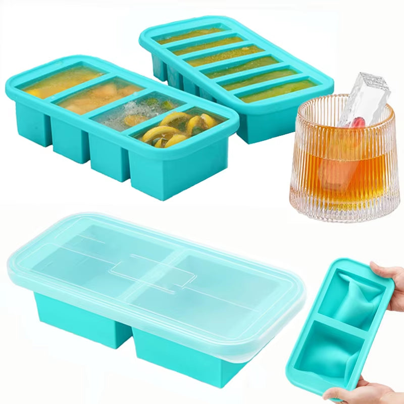 Large-Capacity Food Grade Silicone Ice Maker Tray with Lid - 2/4/6 Grid Design for Storing Frozen Soups and Sauces
