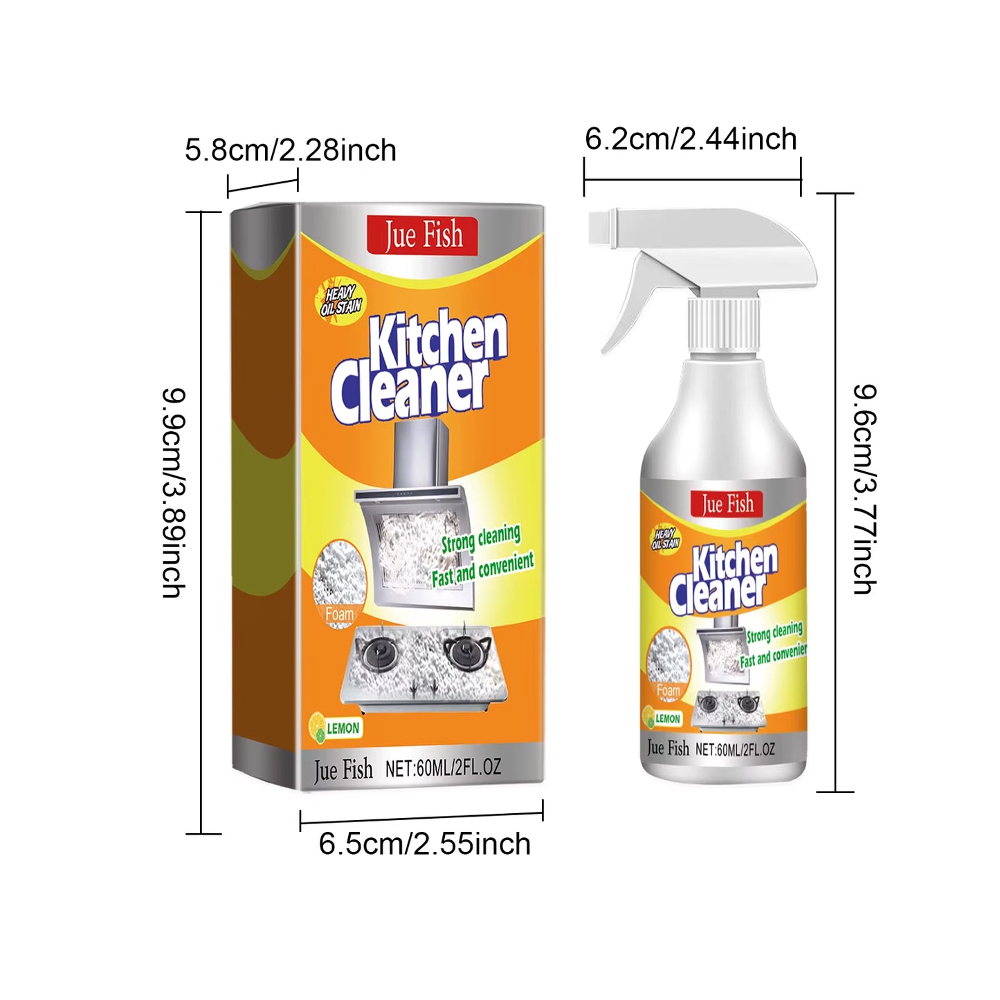 Transform Your Kitchen with Jue-Fish Kitchen Foam Cleaner - Effortlessly Remove Heavy Oil Stains from Grills, Ovens & Surfaces!