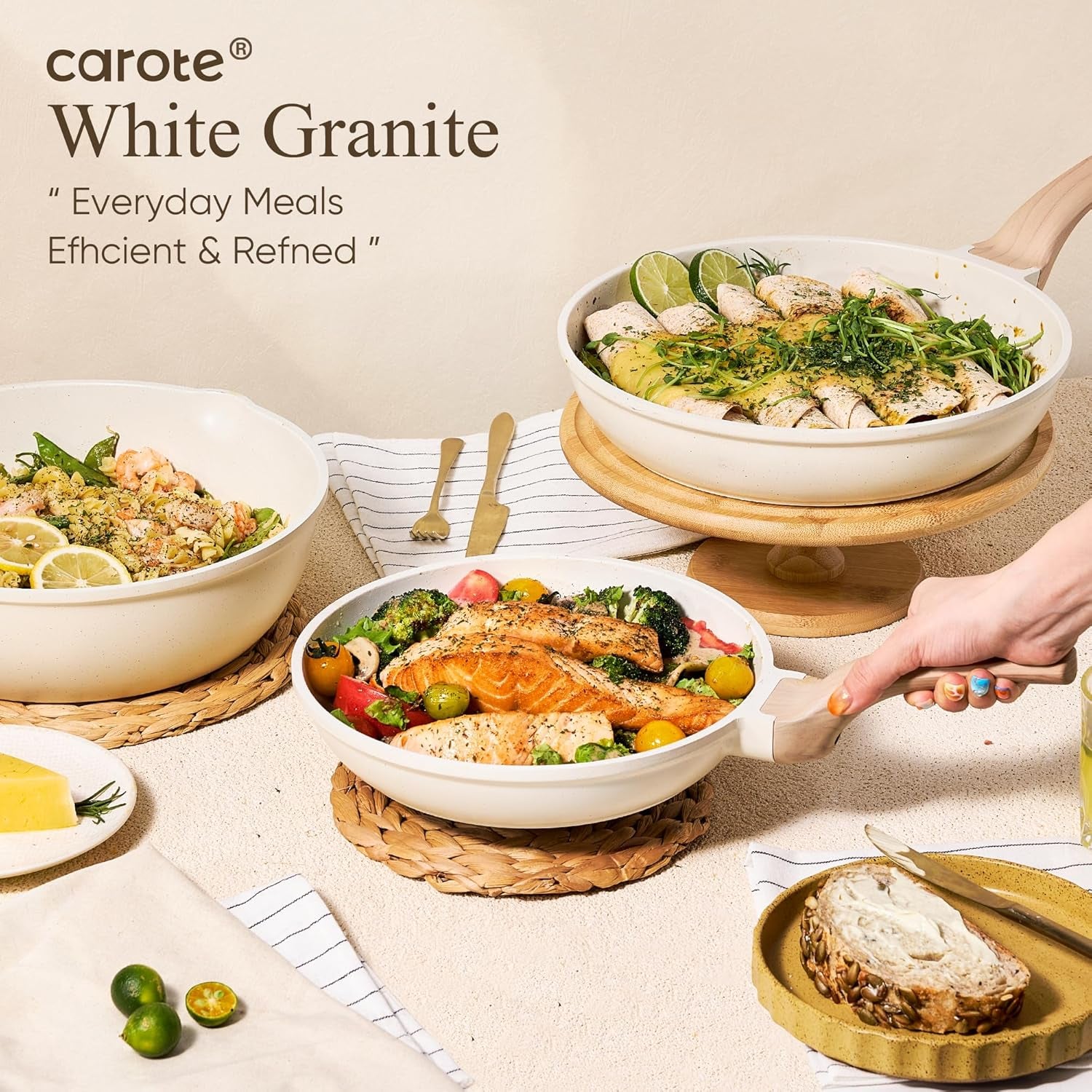 21-Piece Nonstick Cookware Set with White Granite Finish, Induction-Ready Frying Pans and Saucepans (PFOS, PFOA Free)