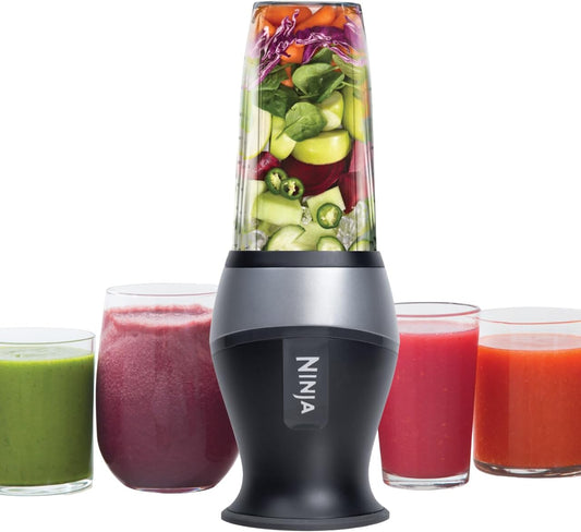 Fit Compact Personal Blender - Portable 700-Watt Blender for Smoothies, Shakes, Food Preparation, and Frozen Blending with (2) 16-Oz. Cups and Spout Lids, Black QB3001SS