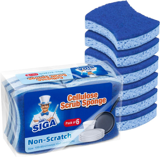 Non-Scratch Cellulose Dual-Sided Dishwashing Sponges for Kitchen, Pack of 12