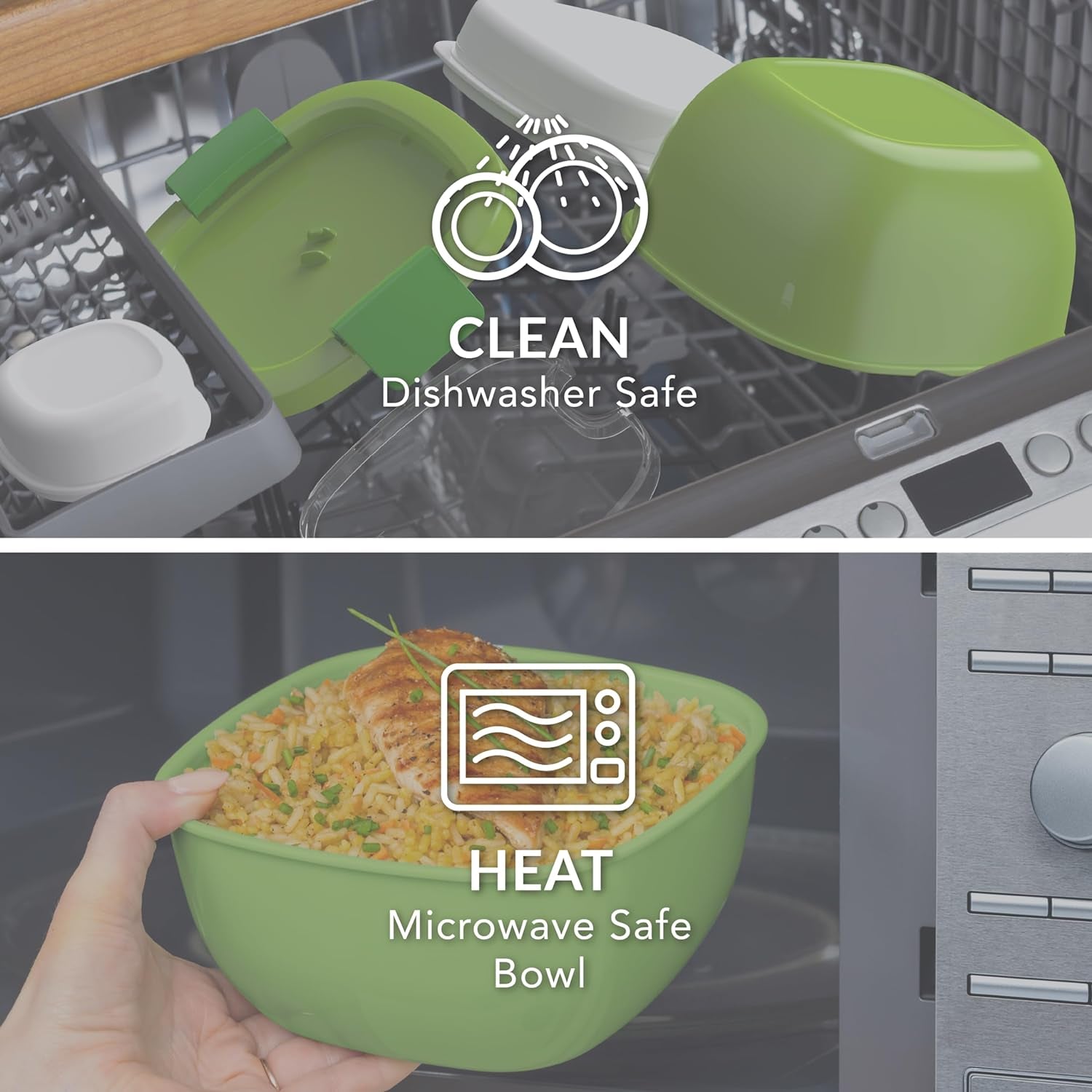 54 Oz Salad Bowl with 4-Compartment Toppings Tray, Leak-Proof Dressing Container, Reusable Fork, BPA-Free Lunch Box for Meal Prep and Food Storage with Removable Bento Tray (Green)
