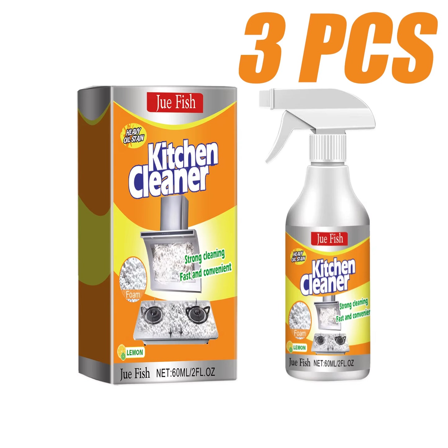 Transform Your Kitchen with Jue-Fish Kitchen Foam Cleaner - Effortlessly Remove Heavy Oil Stains from Grills, Ovens & Surfaces!