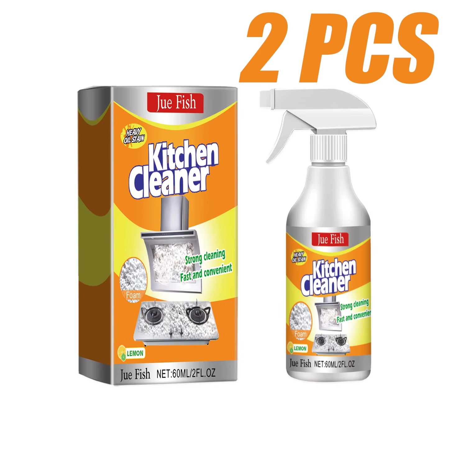 Transform Your Kitchen with Jue-Fish Kitchen Foam Cleaner - Effortlessly Remove Heavy Oil Stains from Grills, Ovens & Surfaces!